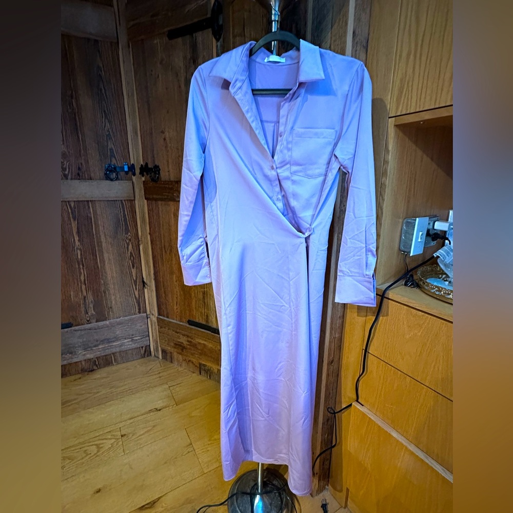korean boutique lavender satin maxi dress